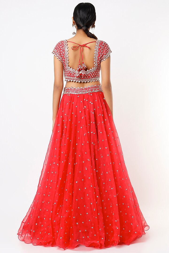 Red Embroidered Bridal Lehenga Set by Anushree Reddy at Pernia's Pop Up Shop