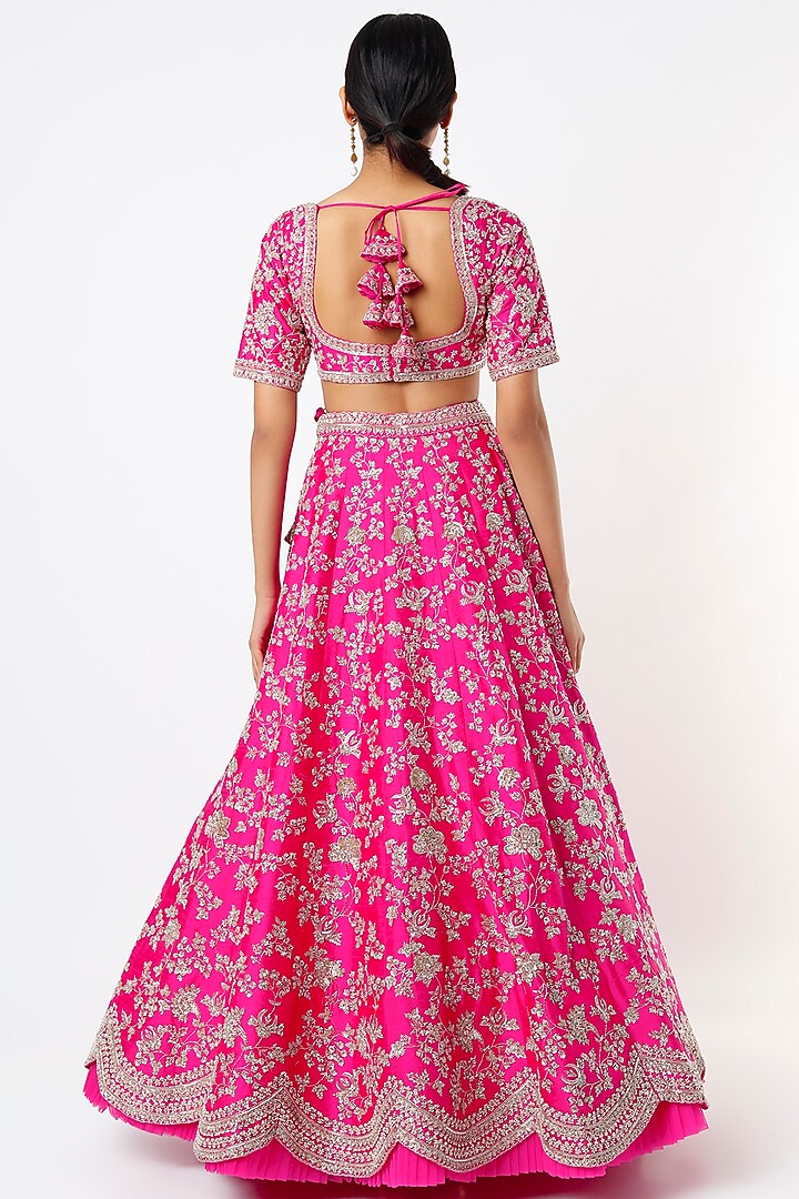 Hot Pink Embroidered Scalloped Bridal Lehenga Set by Anushree Reddy at Pernia's Pop Up Shop