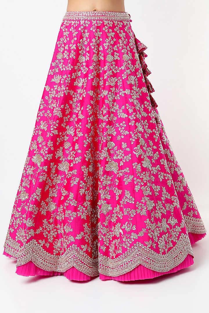 Hot Pink Embroidered Scalloped Bridal Lehenga Set by Anushree Reddy at Pernia's Pop Up Shop
