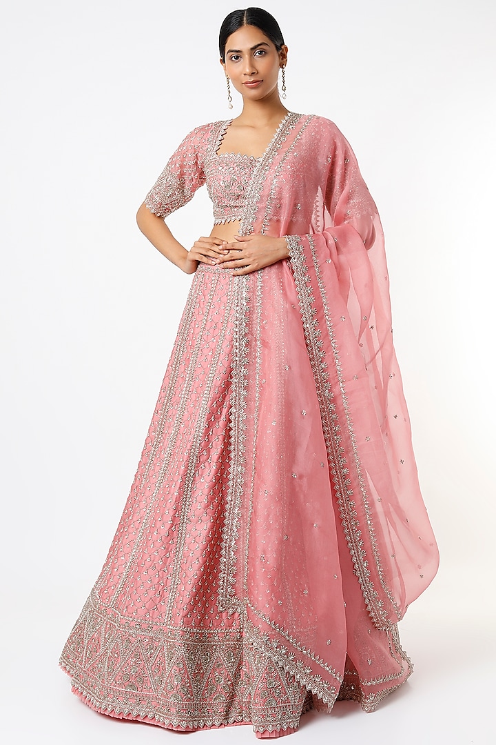 Pink Embroidered Lehenga Set by Anushree Reddy