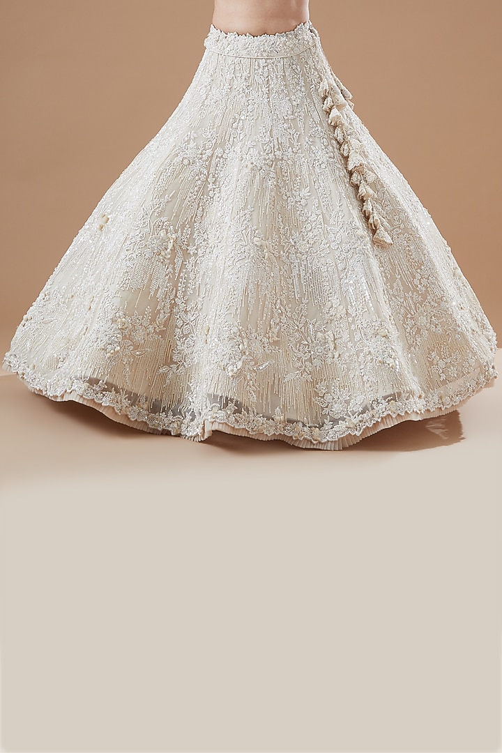 Ivory Organza Embroidered Bridal Lehenga Set by Anushree Reddy at Pernia's Pop Up Shop