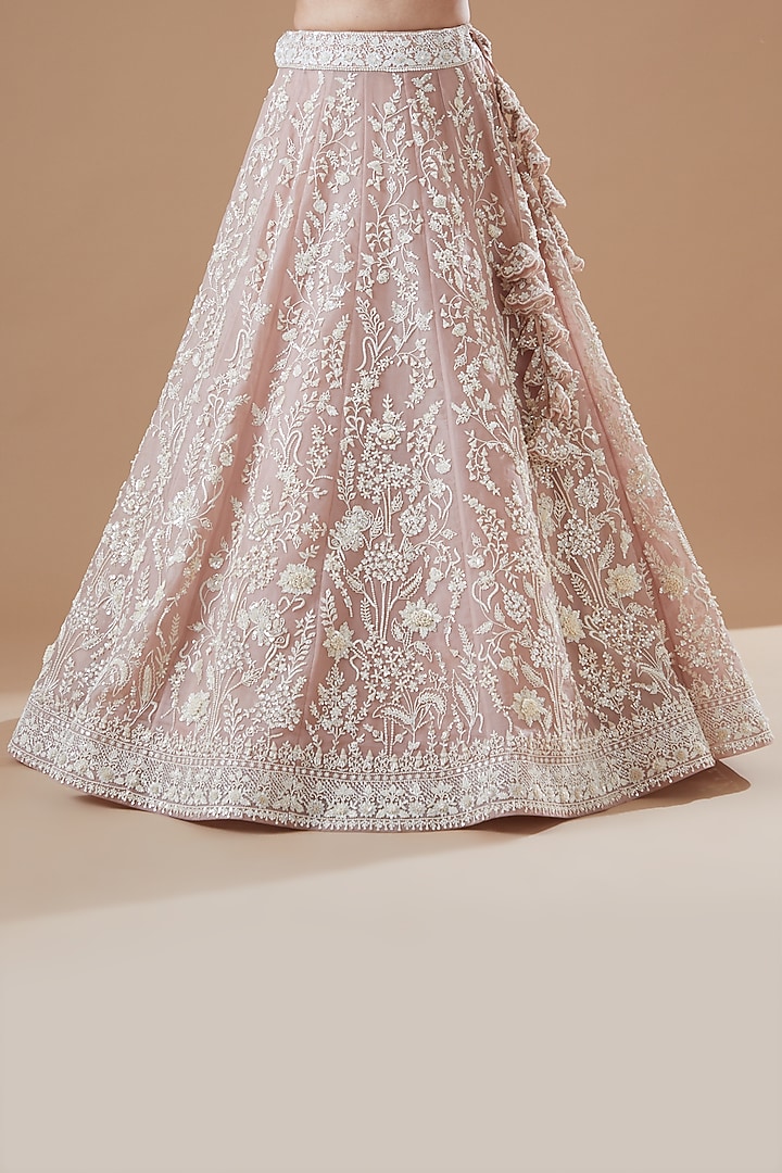 Dusty Pink Organza Embroidered Bridal Lehenga Set by Anushree Reddy at Pernia's Pop Up Shop