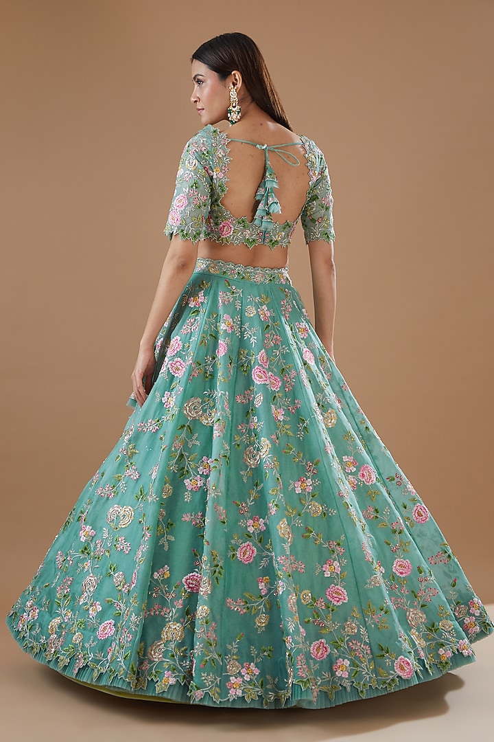 Powder Blue Organza Embroidered Bridal Lehenga Set by Anushree Reddy at Pernia's Pop Up Shop