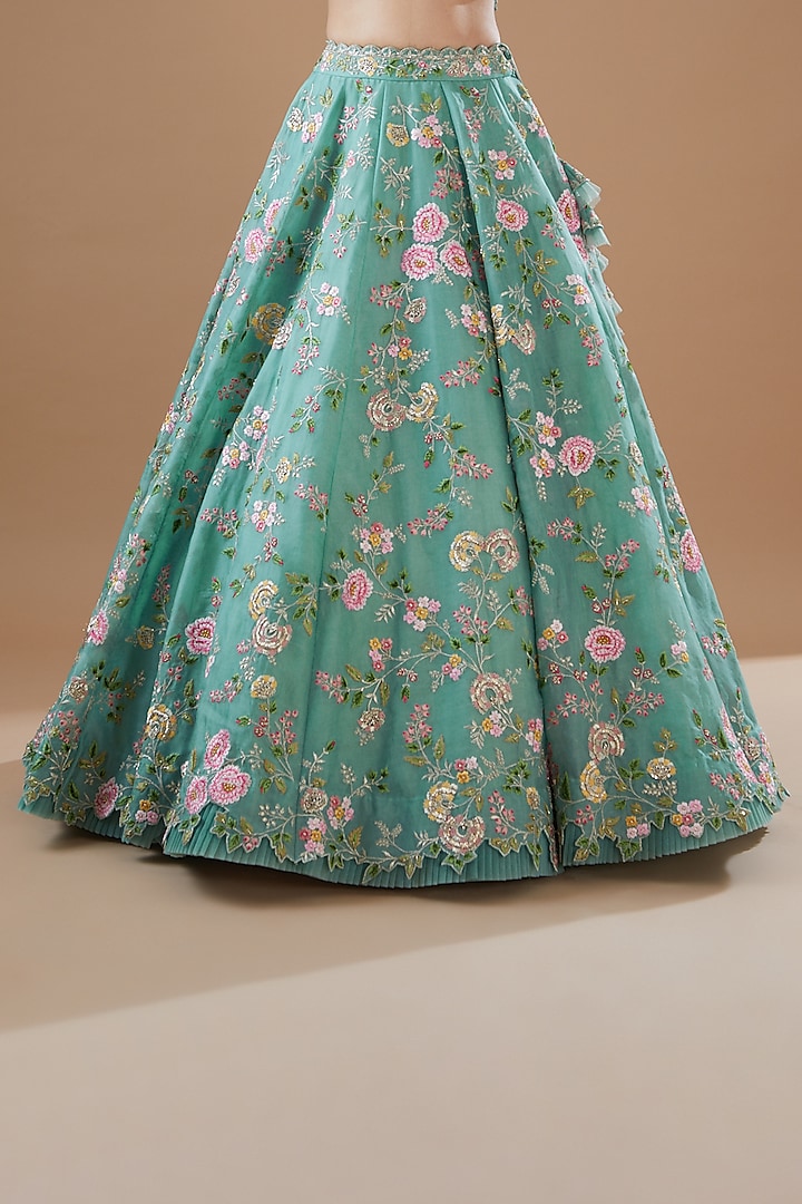 Powder Blue Organza Embroidered Bridal Lehenga Set by Anushree Reddy at Pernia's Pop Up Shop