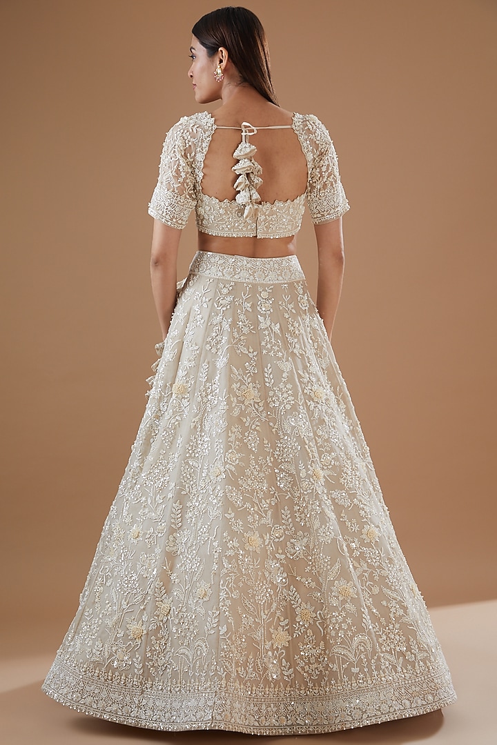 Ivory Organza Embroidered Bridal Lehenga Set by Anushree Reddy at Pernia's Pop Up Shop