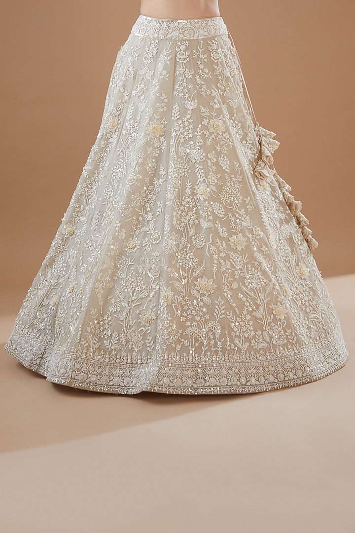 Ivory Organza Embroidered Bridal Lehenga Set by Anushree Reddy at Pernia's Pop Up Shop