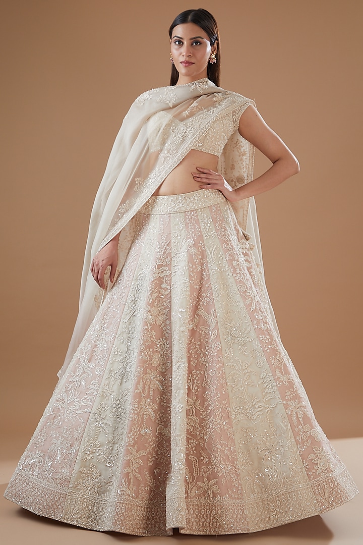 Ivory Organza Embroidered Bridal Lehenga Set by Anushree Reddy at Pernia's Pop Up Shop