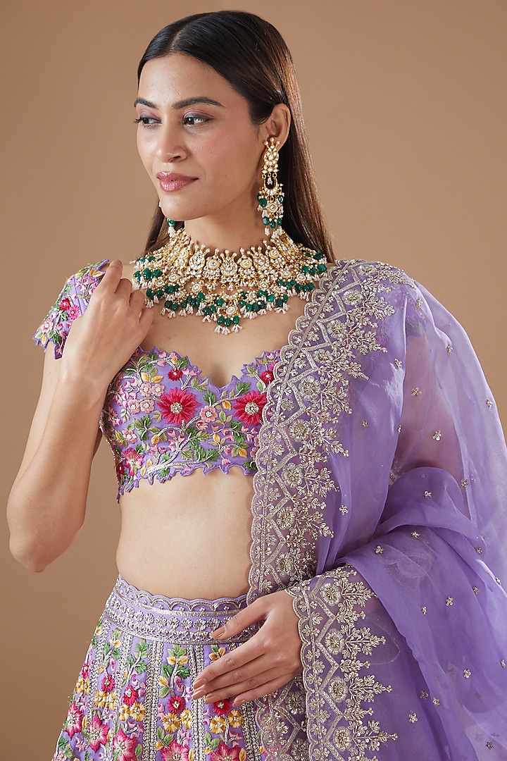 Lavender Organza & Raw Silk Embroidered Bridal Lehenga Set by Anushree Reddy at Pernia's Pop Up Shop