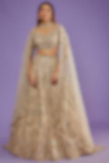 Creamish Beige Organza Embroidered Bridal Lehenga Set by Anushree Reddy at Pernia's Pop Up Shop