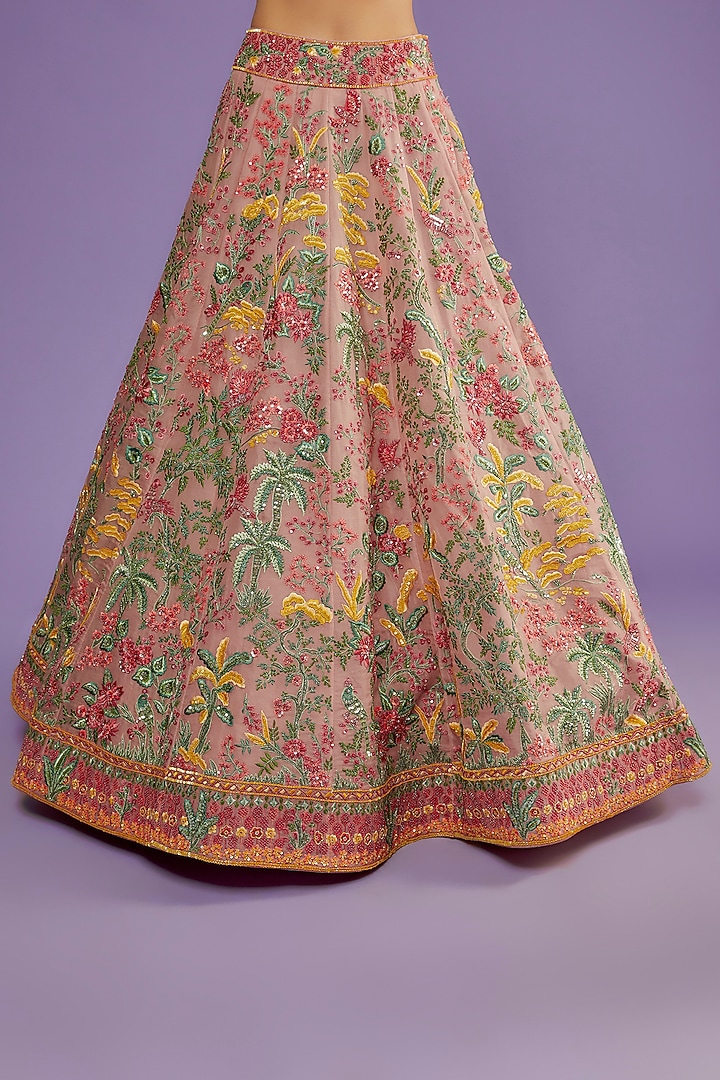 Peach Organza Embroidered Bridal Lehenga Set by Anushree Reddy at Pernia's Pop Up Shop