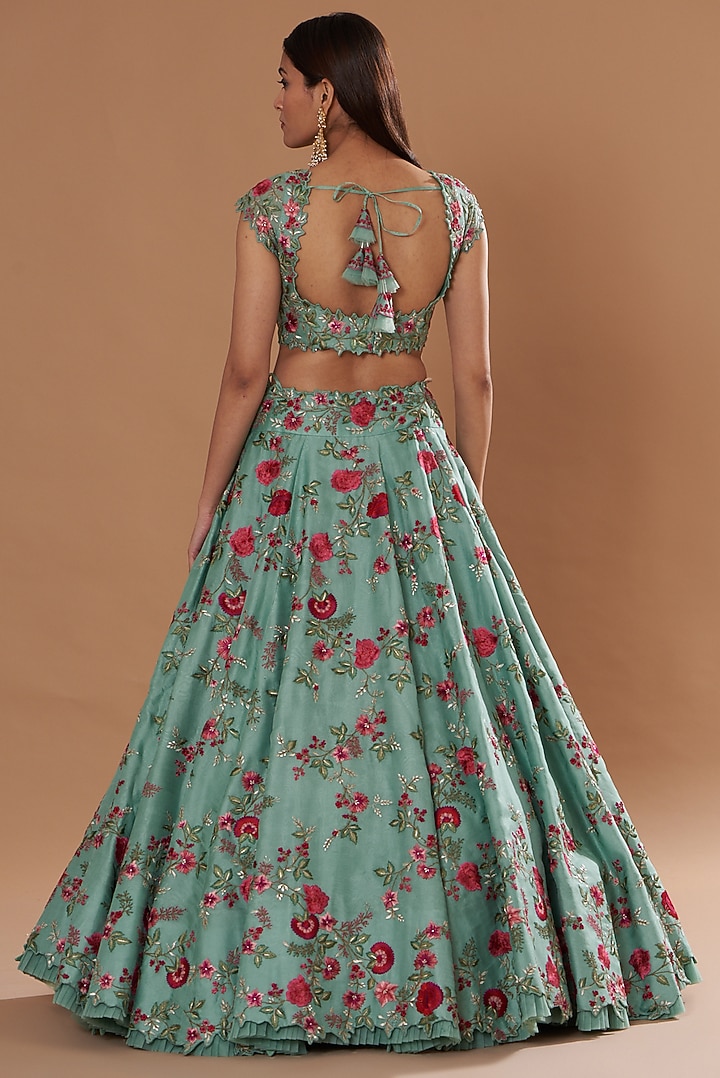 Powder Blue Organza Embroidered Bridal Lehenga Set by Anushree Reddy at Pernia's Pop Up Shop