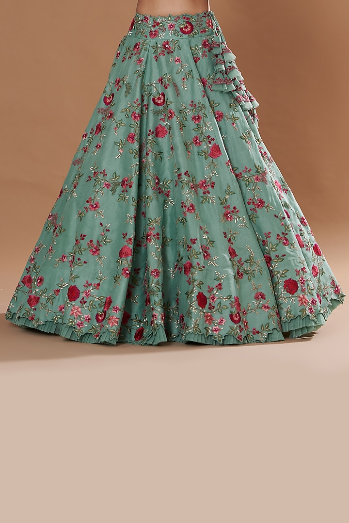 Powder Blue Organza Embroidered Bridal Lehenga Set by Anushree Reddy at Pernia's Pop Up Shop
