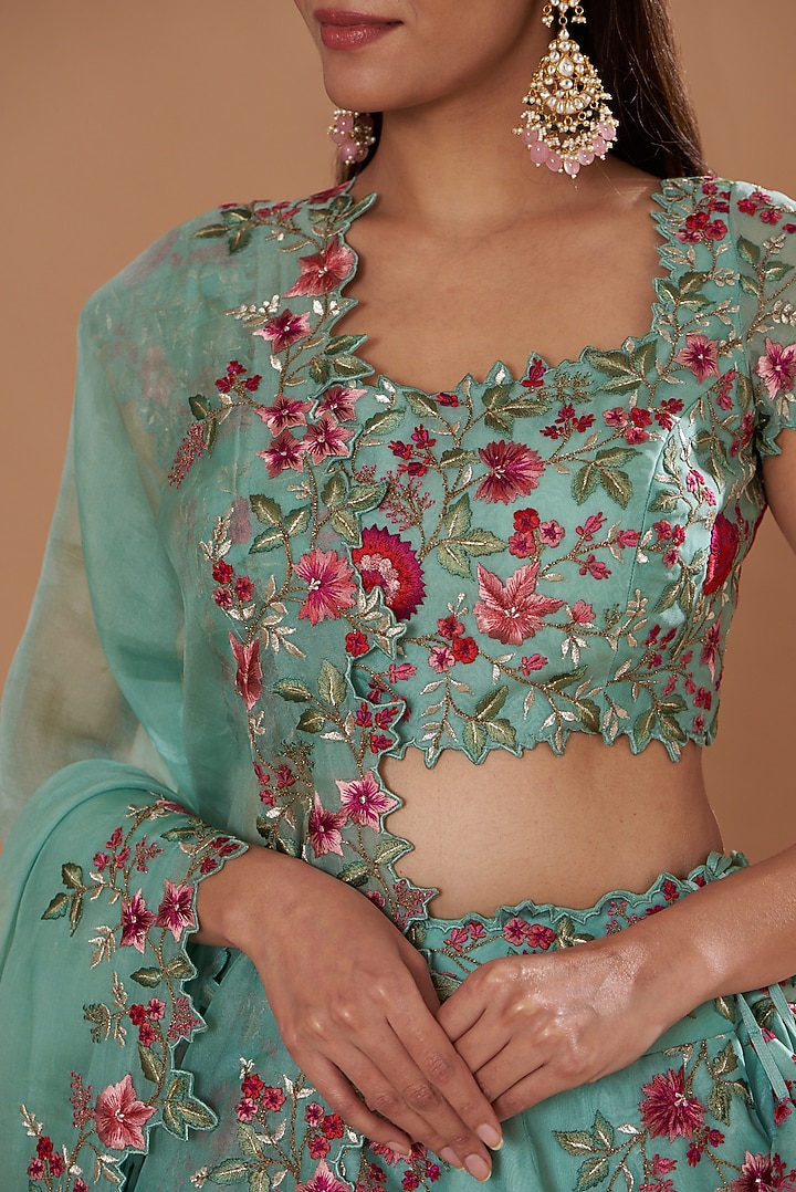 Powder Blue Organza Embroidered Bridal Lehenga Set by Anushree Reddy at Pernia's Pop Up Shop