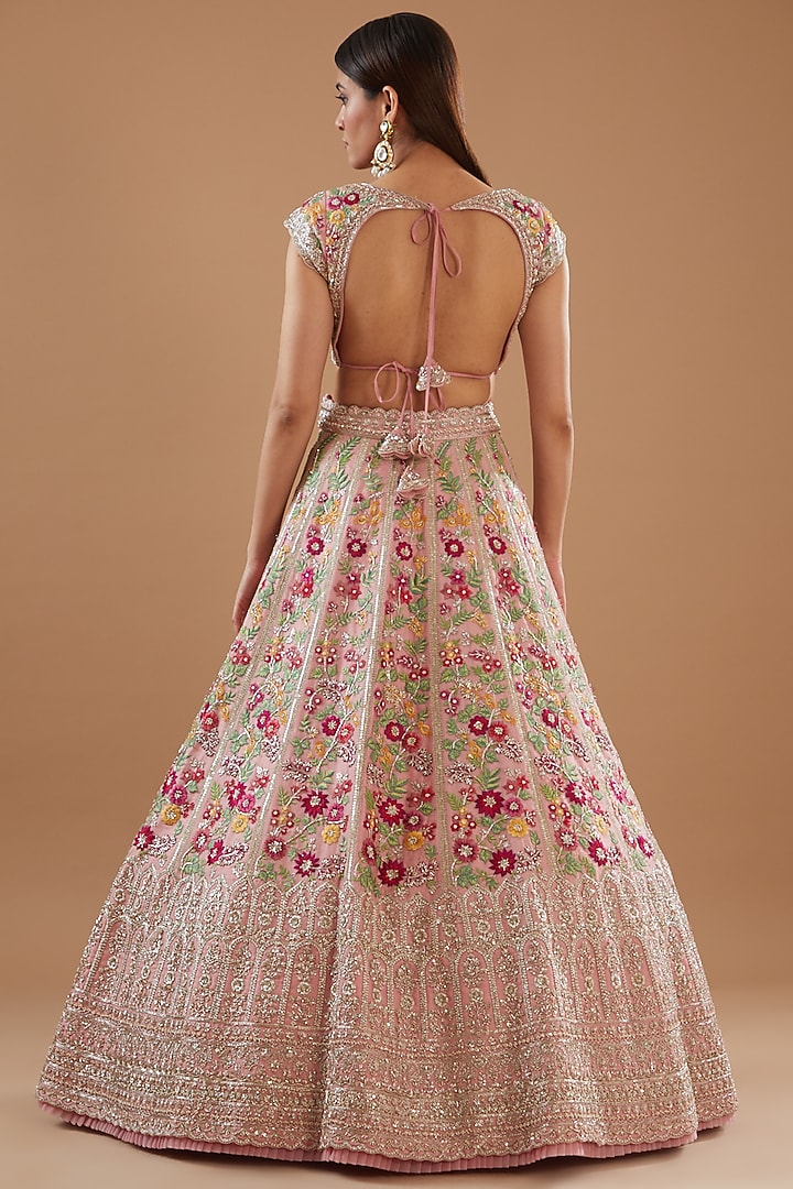 Pink Organza Embroidered Bridal Lehenga Set by Anushree Reddy at Pernia's Pop Up Shop