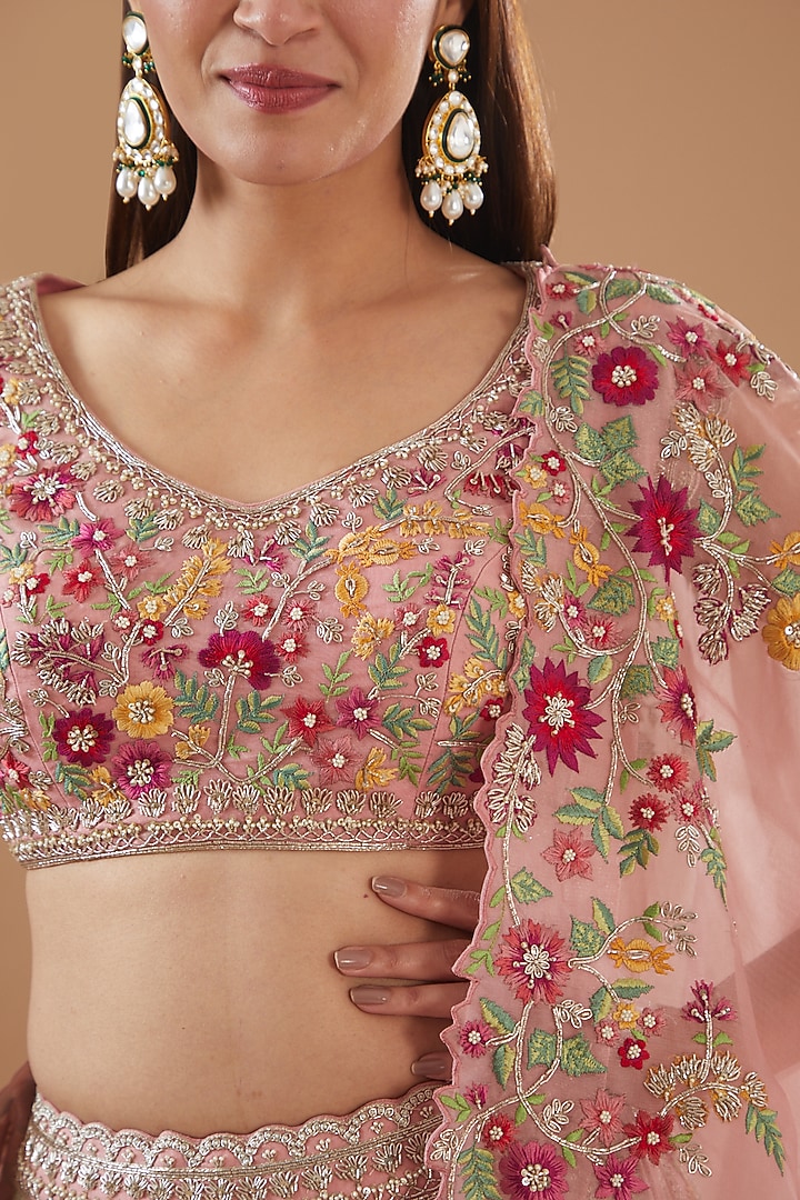 Pink Organza Embroidered Bridal Lehenga Set by Anushree Reddy at Pernia's Pop Up Shop