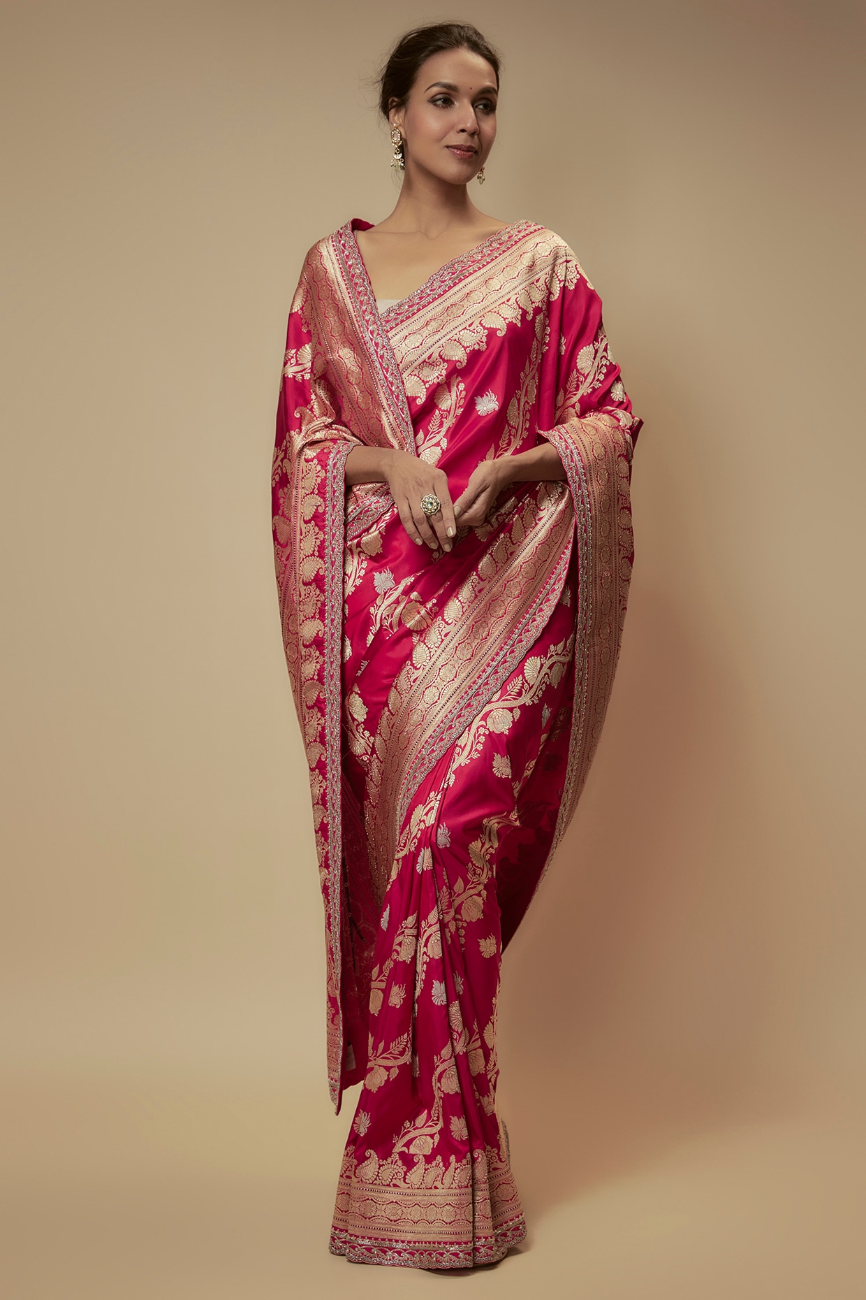 Rust modal silk Bandhej & Ajrakh combination saree – Sujatra