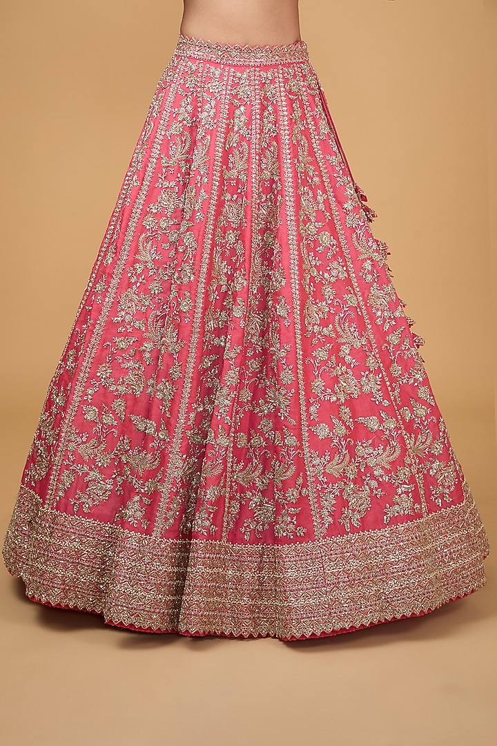 Coral Organza Zardosi Embroidered Bridal Lehenga Set by Anushree Reddy at Pernia's Pop Up Shop