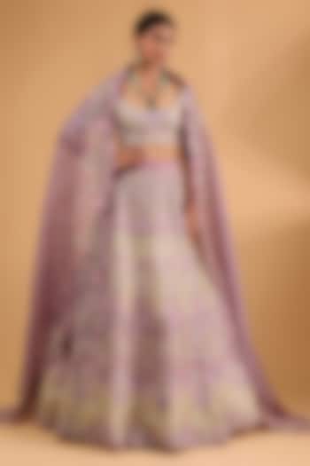 Ivory-Lavender Organza Thread Embroidered Bridal Lehenga Set by Anushree Reddy at Pernia's Pop Up Shop