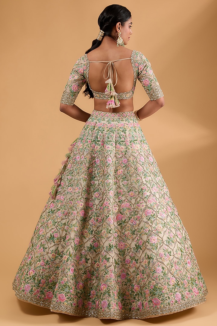 Ivory Organza Thread Hand & Machine Embroidered Bridal Lehenga Set by Anushree Reddy at Pernia's Pop Up Shop