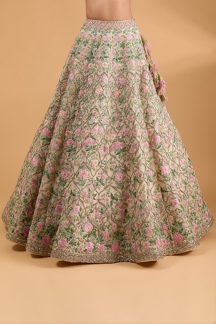 Ivory Organza Thread Hand & Machine Embroidered Bridal Lehenga Set by Anushree Reddy at Pernia's Pop Up Shop