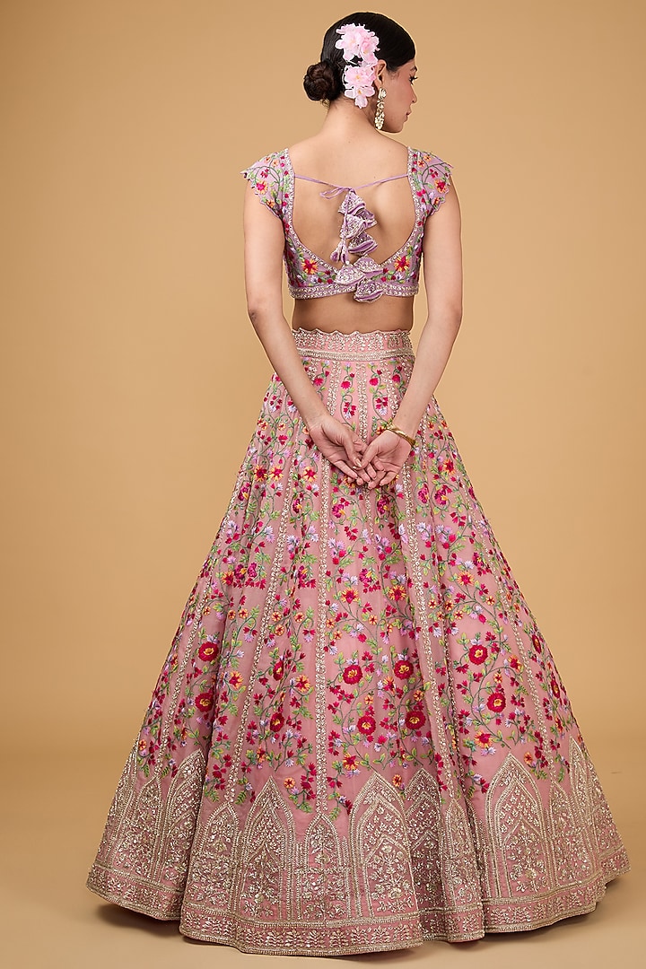 Pink Organza Thread & Zardosi Embroidered Bridal Lehenga Set by Anushree Reddy at Pernia's Pop Up Shop