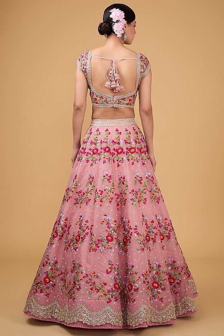 Pink Organza Thread & Zardosi Embroidered Bridal Lehenga Set by Anushree Reddy at Pernia's Pop Up Shop