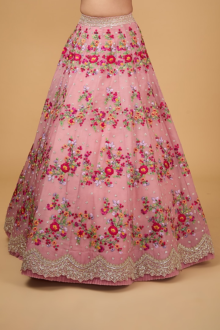 Pink Organza Thread & Zardosi Embroidered Bridal Lehenga Set by Anushree Reddy at Pernia's Pop Up Shop