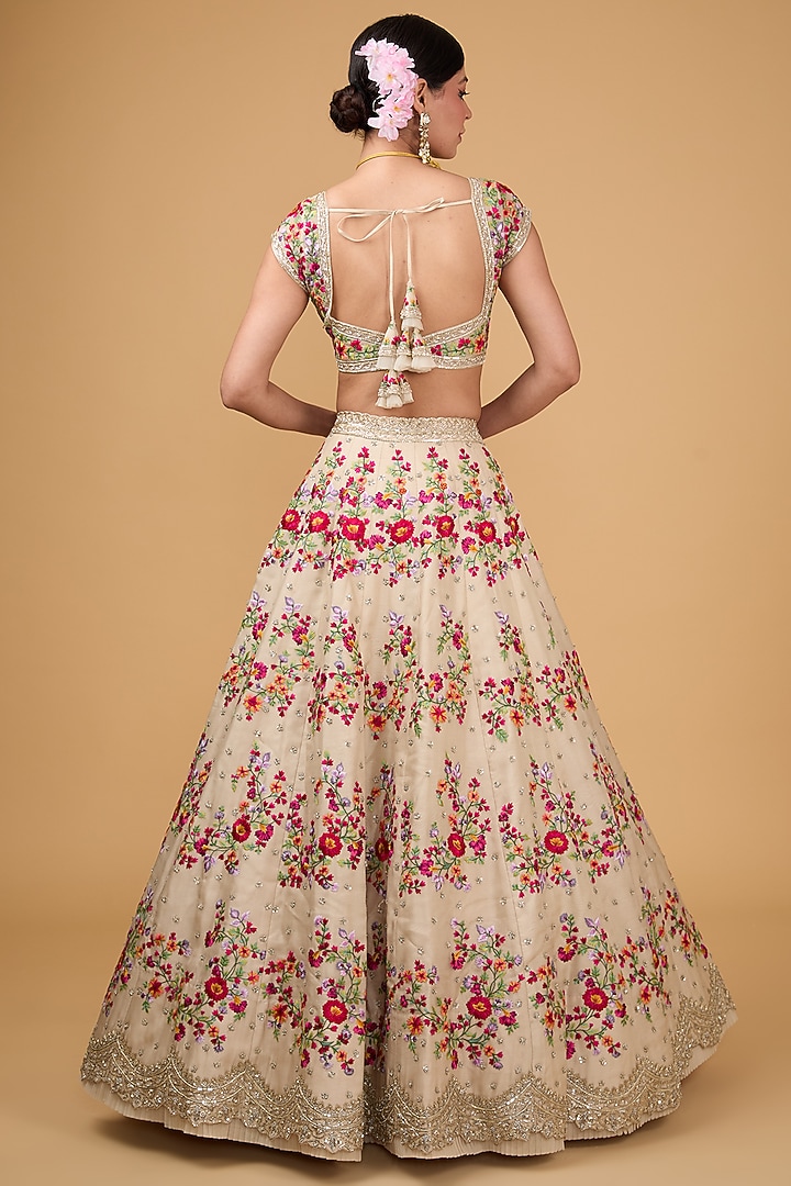Ivory Organza Thread & Zardosi Embroidered Bridal Lehenga Set by Anushree Reddy at Pernia's Pop Up Shop