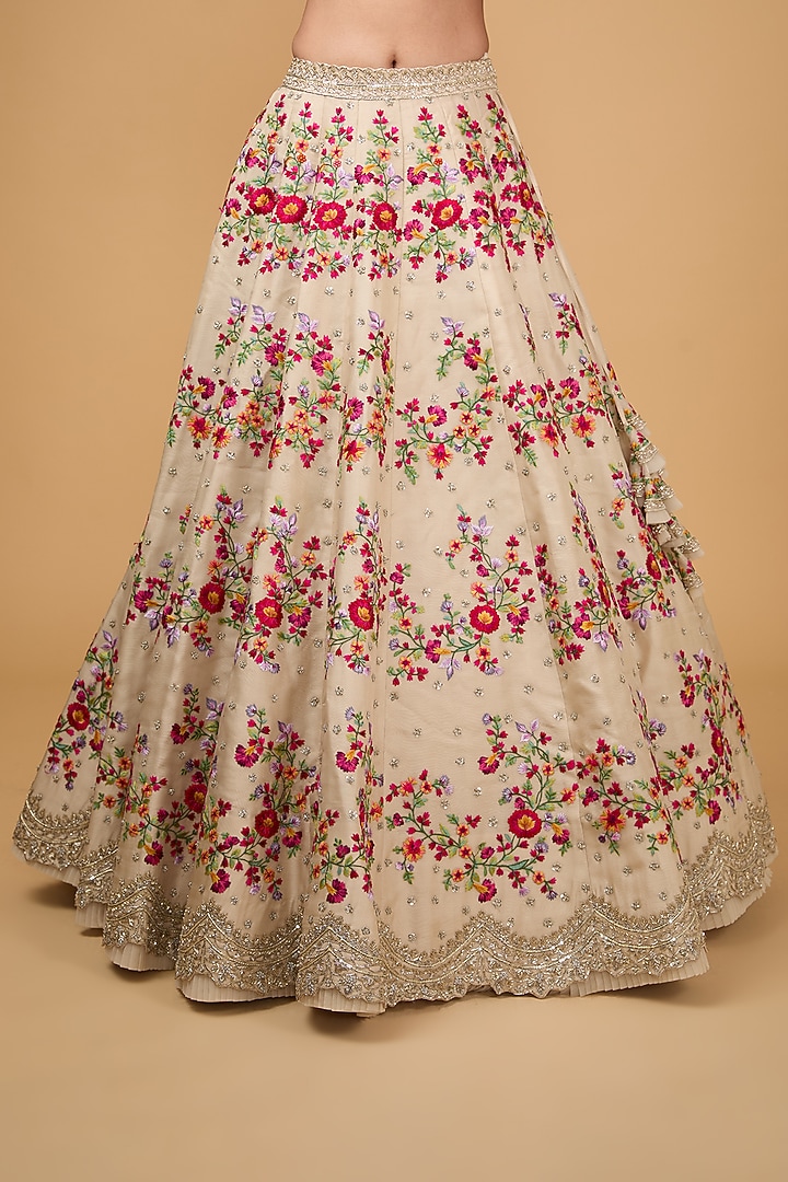 Ivory Organza Thread & Zardosi Embroidered Bridal Lehenga Set by Anushree Reddy at Pernia's Pop Up Shop