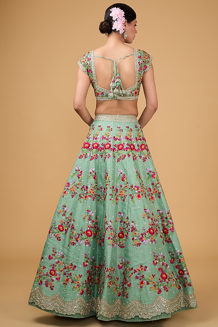 Sea Green Organza Thread & Zardosi Embroidered Bridal Lehenga Set by Anushree Reddy at Pernia's Pop Up Shop