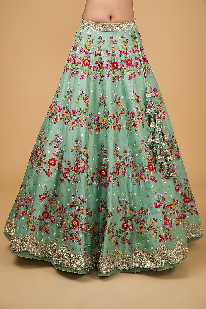 Sea Green Organza Thread & Zardosi Embroidered Bridal Lehenga Set by Anushree Reddy at Pernia's Pop Up Shop