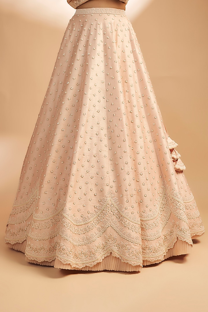 Powder Pink Net Pearl Embroidered Jacket Bridal Lehenga by Anushree Reddy at Pernia's Pop Up Shop