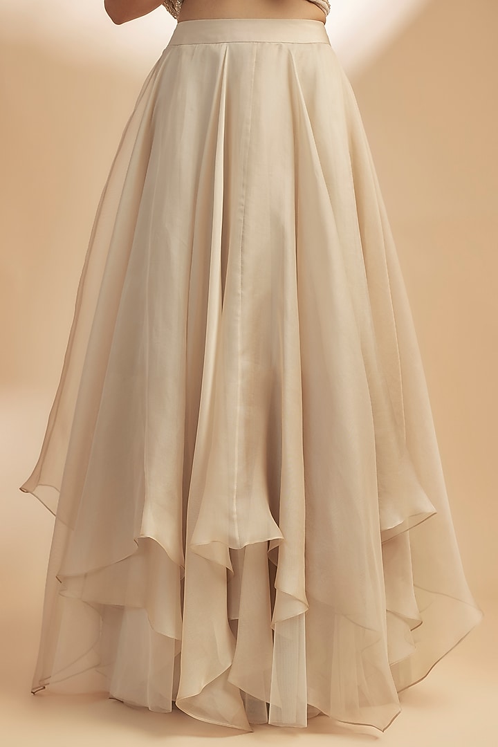 Ivory Organza Cutwork Embroidered Jacket Bridal Lehenga by Anushree Reddy at Pernia's Pop Up Shop