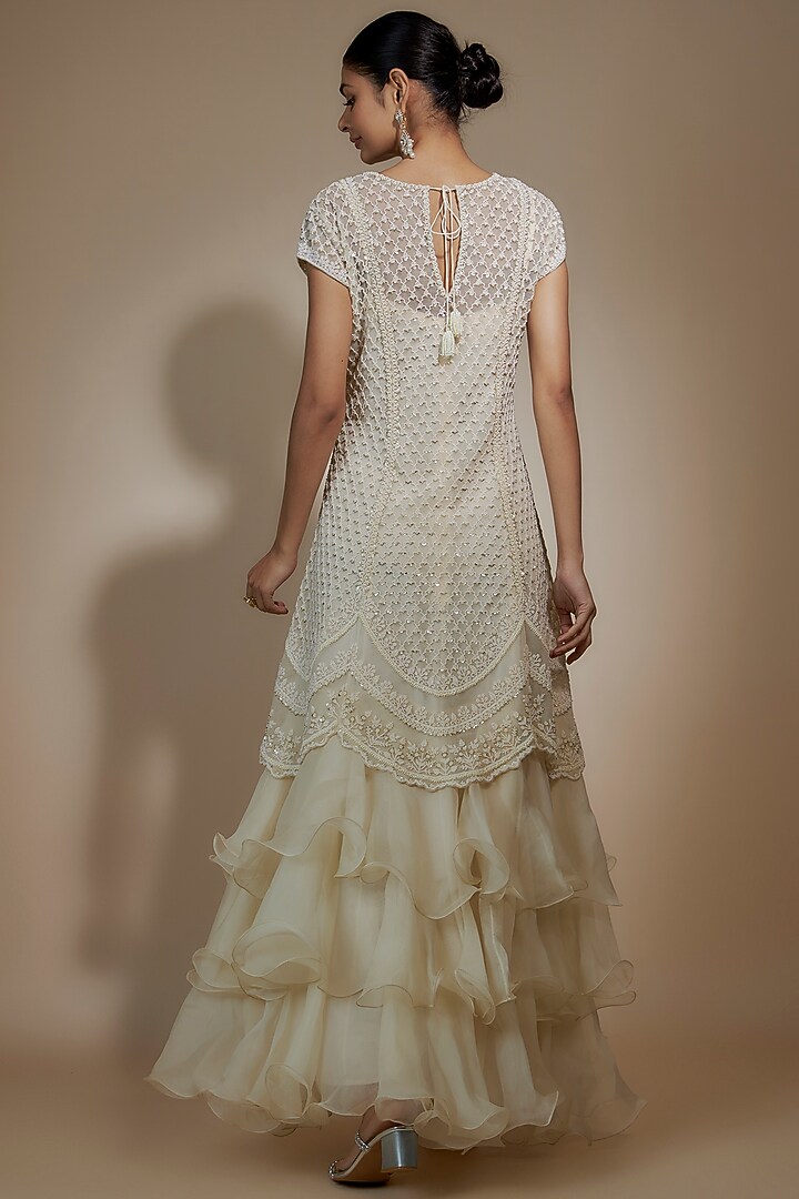 Ivory Net Pearl Work Kurta by Anushree Reddy at Pernia's Pop Up Shop
