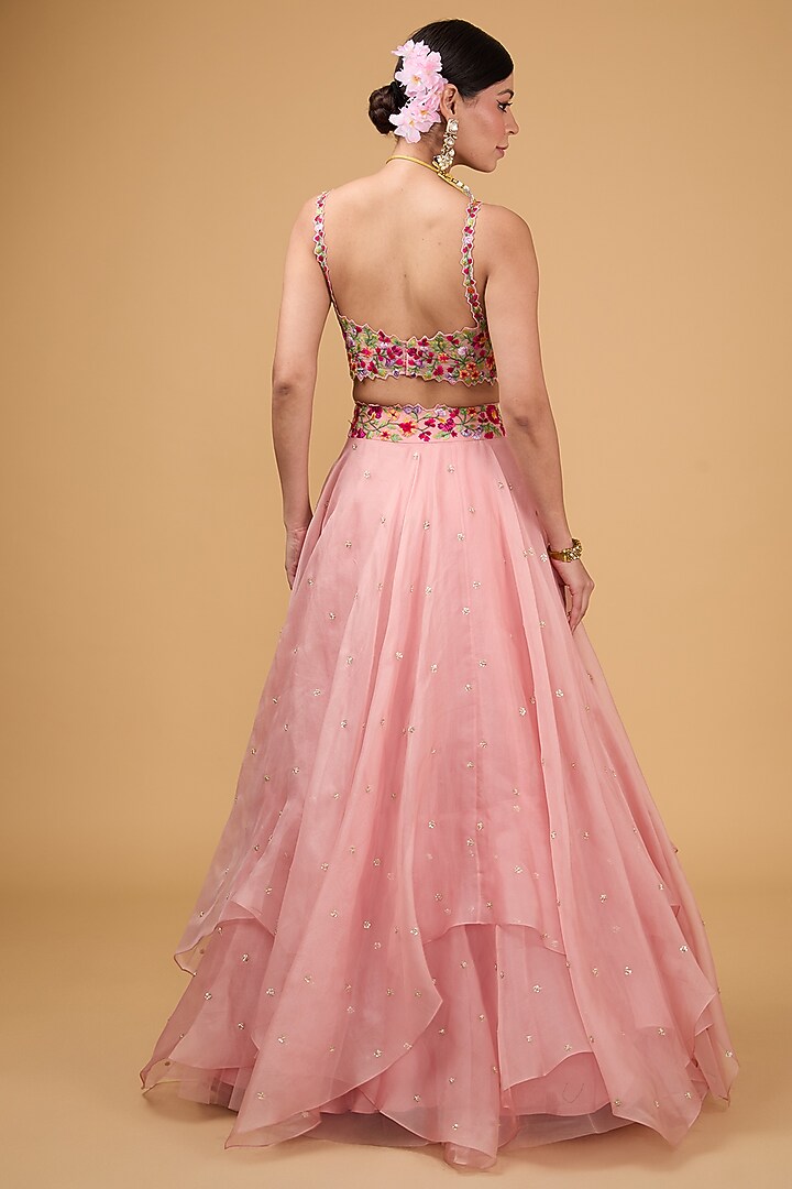 Light Peach Organza Thread & Zardosi Embroidered Cape Set by Anushree Reddy at Pernia's Pop Up Shop