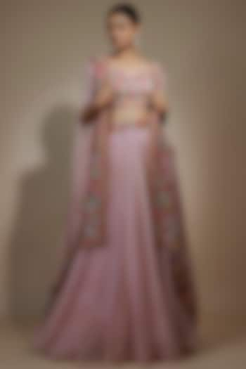 Pink Organza Thread Embroidered Skirt Set by Anushree Reddy at Pernia's Pop Up Shop