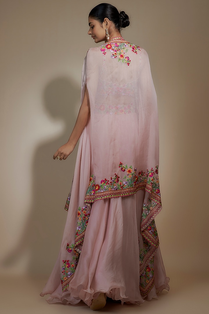Pink Organza Thread Embroidered Skirt Set by Anushree Reddy at Pernia's Pop Up Shop