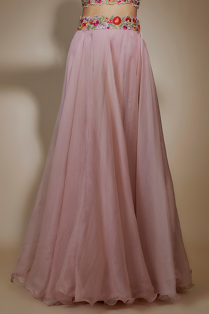 Pink Organza Thread Embroidered Skirt Set by Anushree Reddy at Pernia's Pop Up Shop