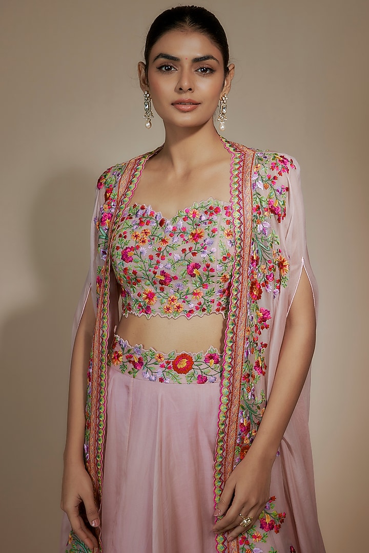 Pink Organza Thread Embroidered Skirt Set by Anushree Reddy at Pernia's Pop Up Shop