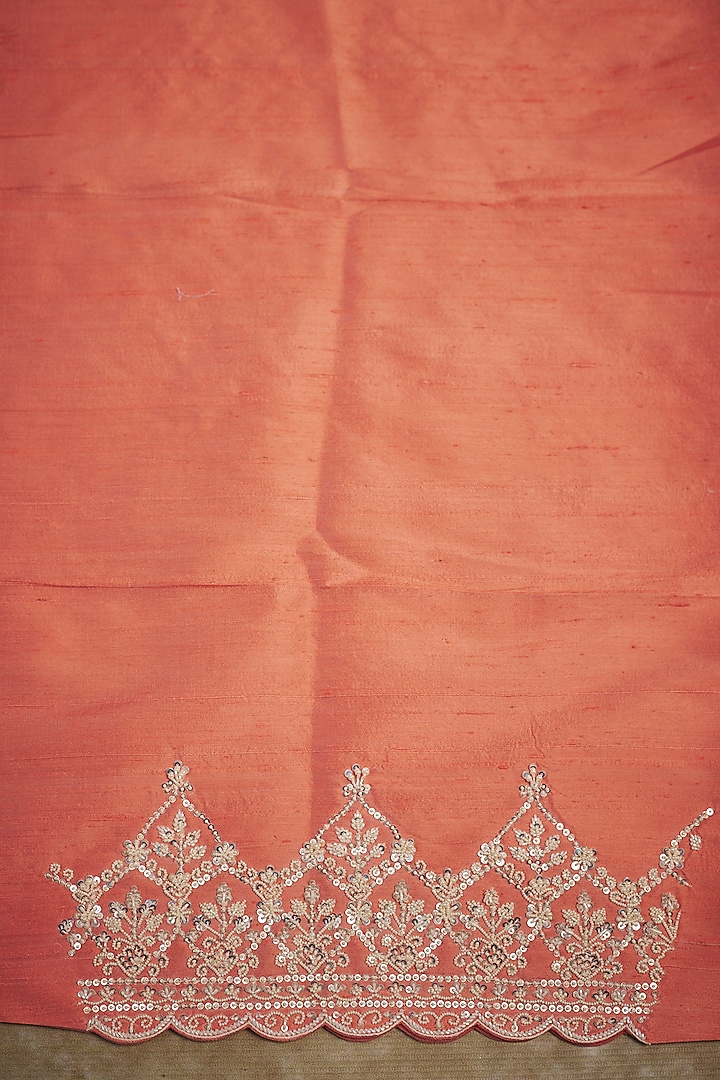 Coral Organza Pearl Embroidered Reception Saree Set by Anushree Reddy at Pernia's Pop Up Shop