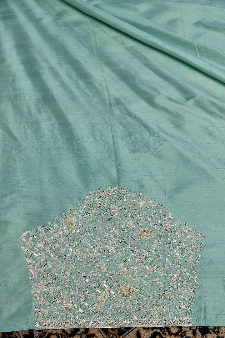 Sea Blue Organza Sequins Hand Embroidered Reception Saree Set by Anushree Reddy at Pernia's Pop Up Shop
