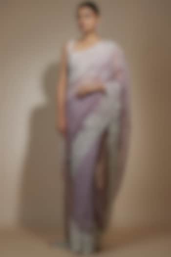 Lilac Organza Hand Embroidered Reception Saree Set by Anushree Reddy at Pernia's Pop Up Shop