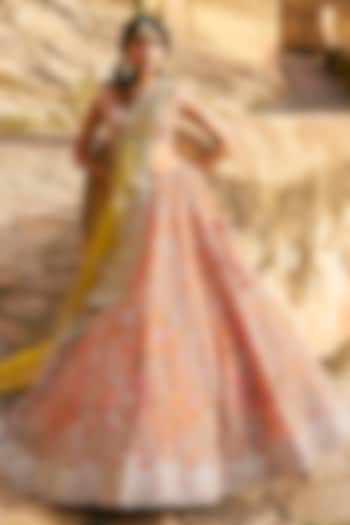 Orange & Yellow Organza Embroidered Bridal Lehenga Set by Anushree Reddy at Pernia's Pop Up Shop