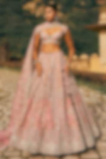 Blush Pink Organza Embroidered Bridal Lehenga Set by Anushree Reddy at Pernia's Pop Up Shop