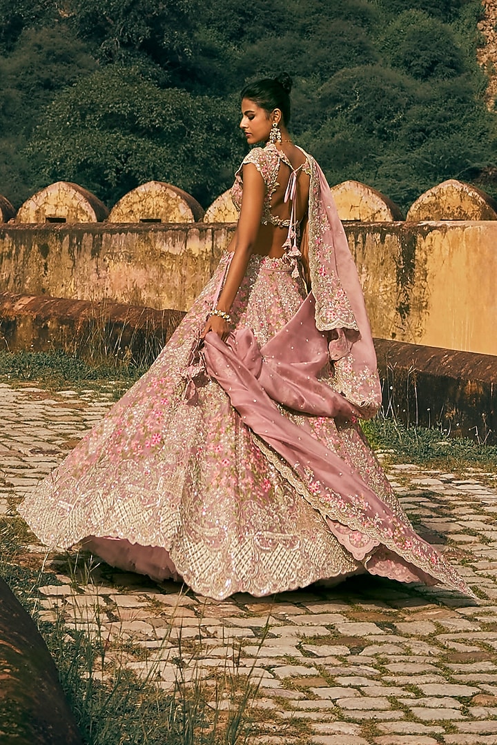 Blush Pink Organza Embroidered Bridal Lehenga Set by Anushree Reddy at Pernia's Pop Up Shop