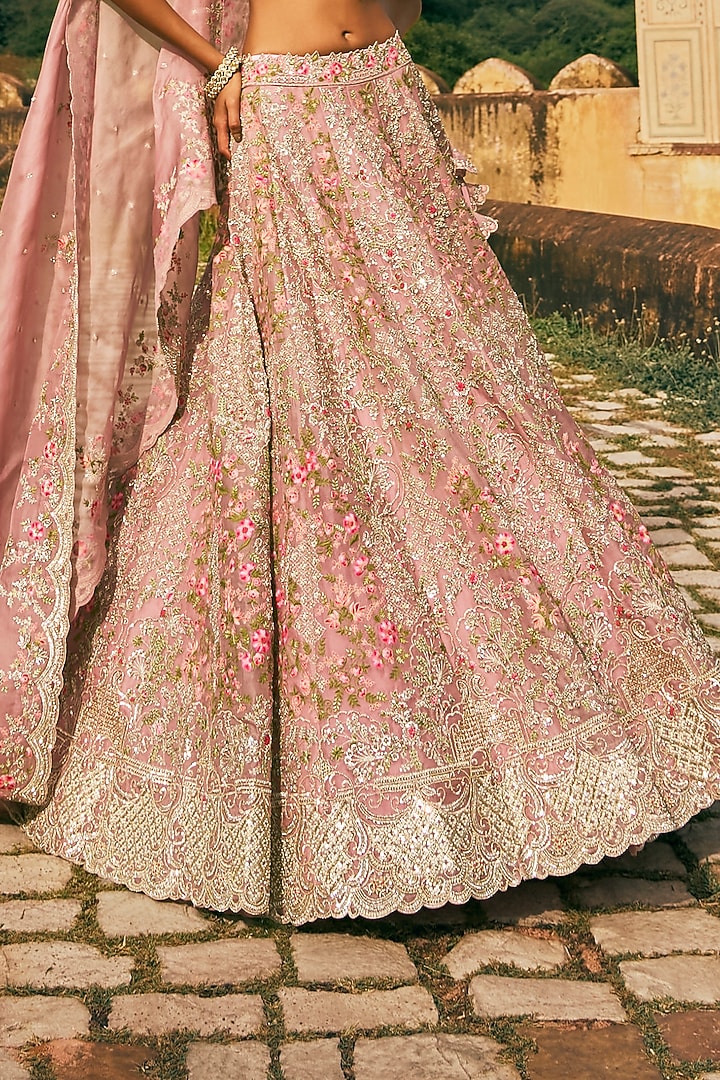 Blush Pink Organza Embroidered Bridal Lehenga Set by Anushree Reddy at Pernia's Pop Up Shop