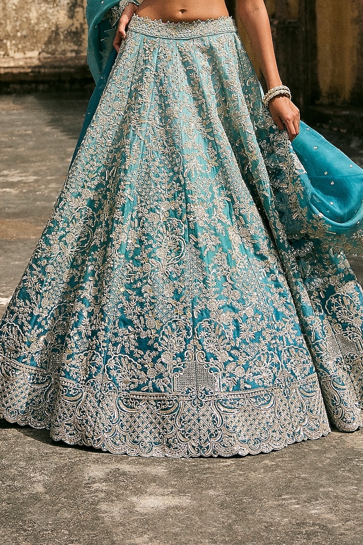 Blue Ombre Organza Embroidered Bridal Lehenga Set by Anushree Reddy at Pernia's Pop Up Shop