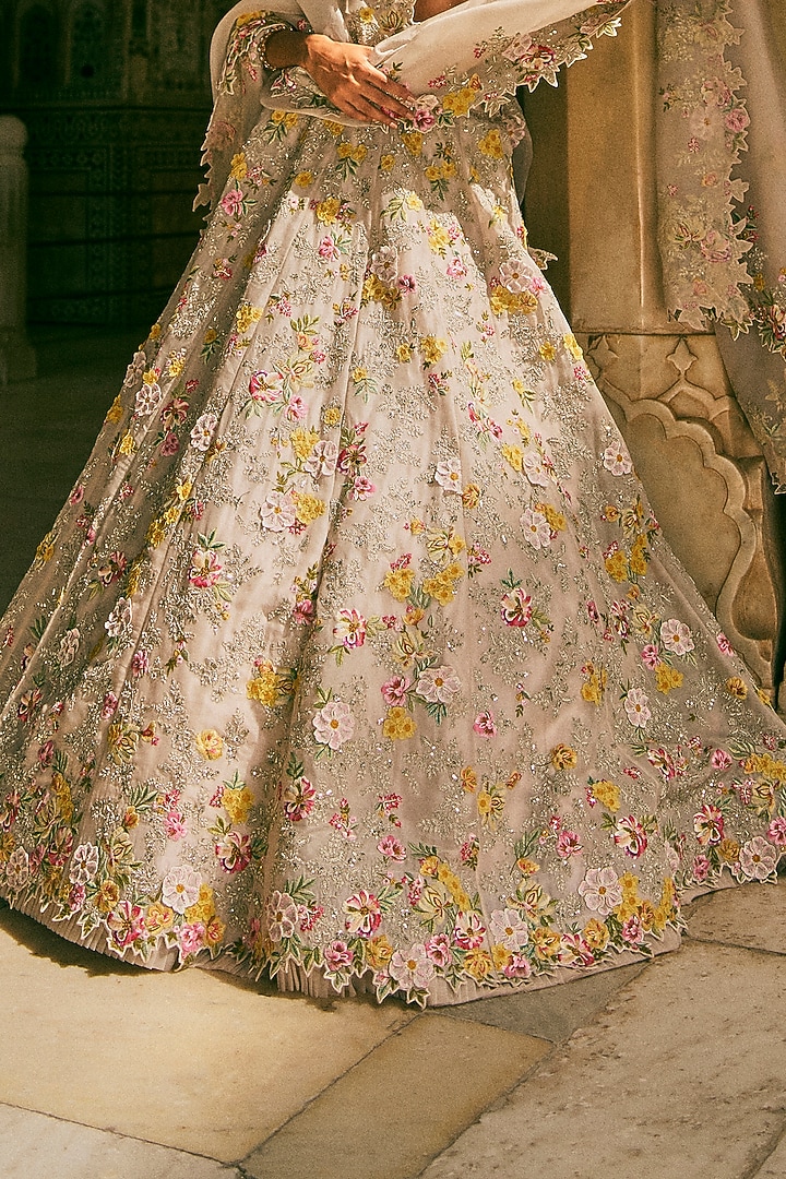 Ivory Organza Embroidered Bridal Lehenga Set by Anushree Reddy at Pernia's Pop Up Shop