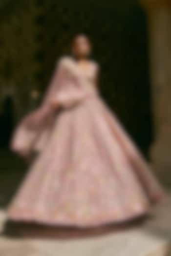 Pink Organza Embroidered Bridal Lehenga Set by Anushree Reddy at Pernia's Pop Up Shop