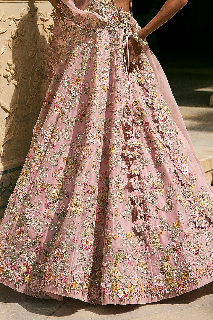 Pink Organza Embroidered Bridal Lehenga Set by Anushree Reddy at Pernia's Pop Up Shop